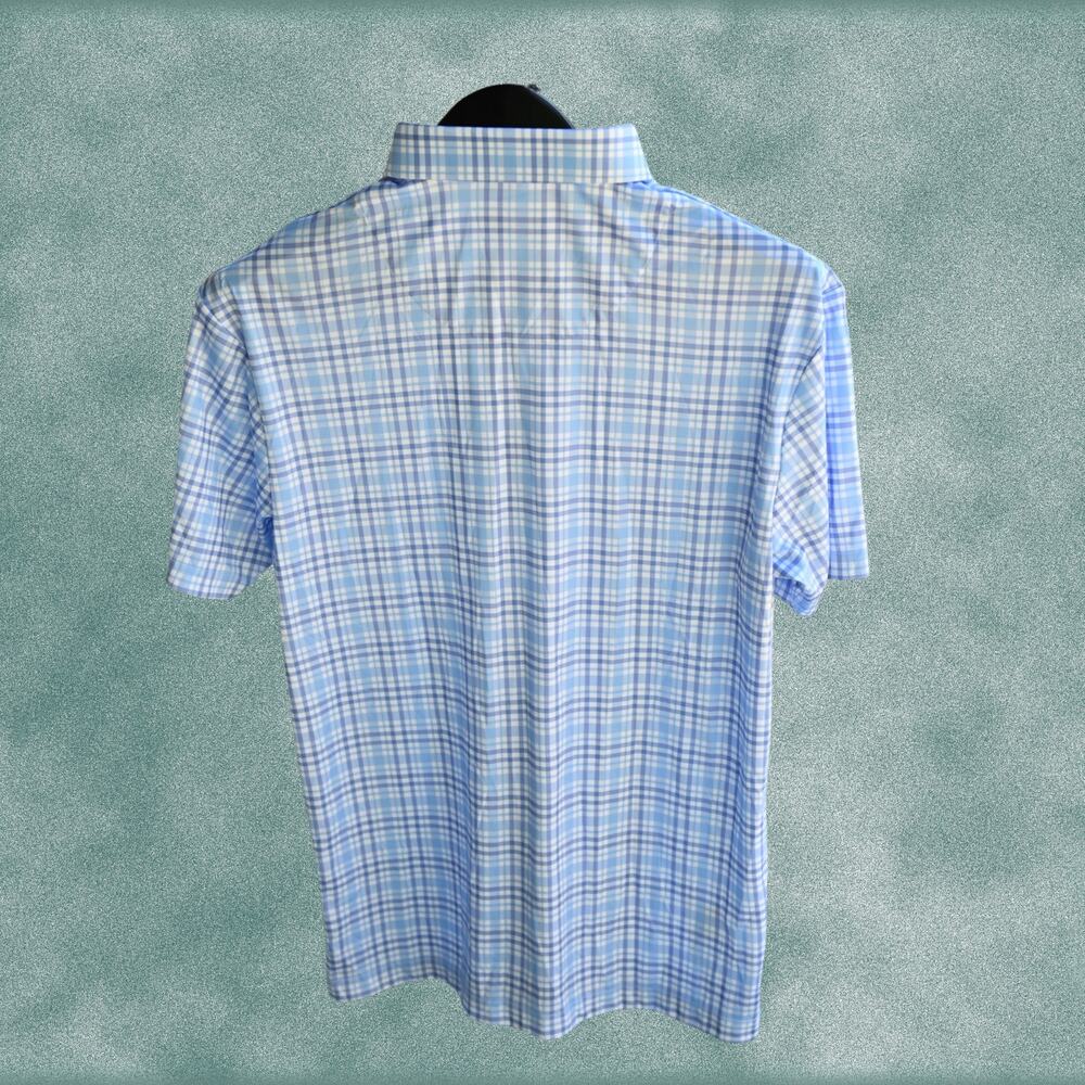 Collars & Co Blue Plaid Performance Polo Mens Medium NWT